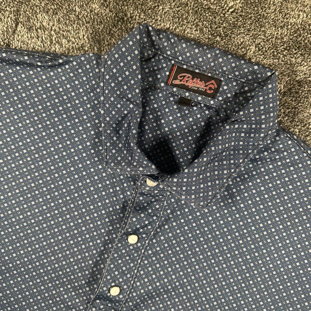 Rafter C Performance Polo Shirt Mens XL Navy Blue Geometric Diamond Print Rodeo